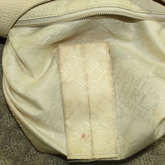 RARE CHIC!!! Furla Beige Pebble Leather Silver-Toned Grommet Shoulder Bag - Picture 13 of 14